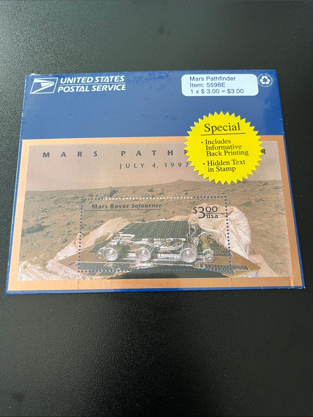 1997 USPS Mars Pathfinder Souvenir Stamp Sheet, NEW. Sealed.